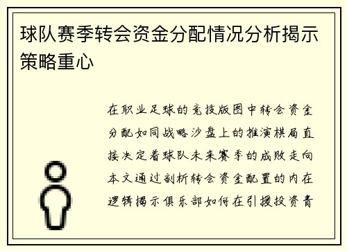 球队赛季转会资金分配情况分析揭示策略重心
