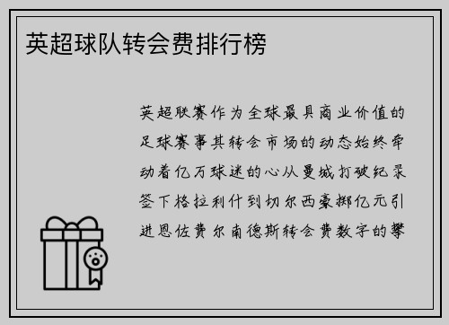 英超球队转会费排行榜